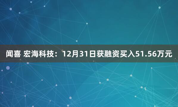 闻喜 宏海科技：12月31日获融资买入51.56万元